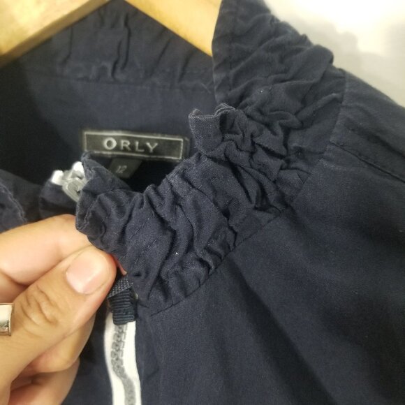 Orly Navy Blue Cotton Blend Knit Sleeve Zip Front Pockets Drawstring Jacket 12 - Picture 10 of 12